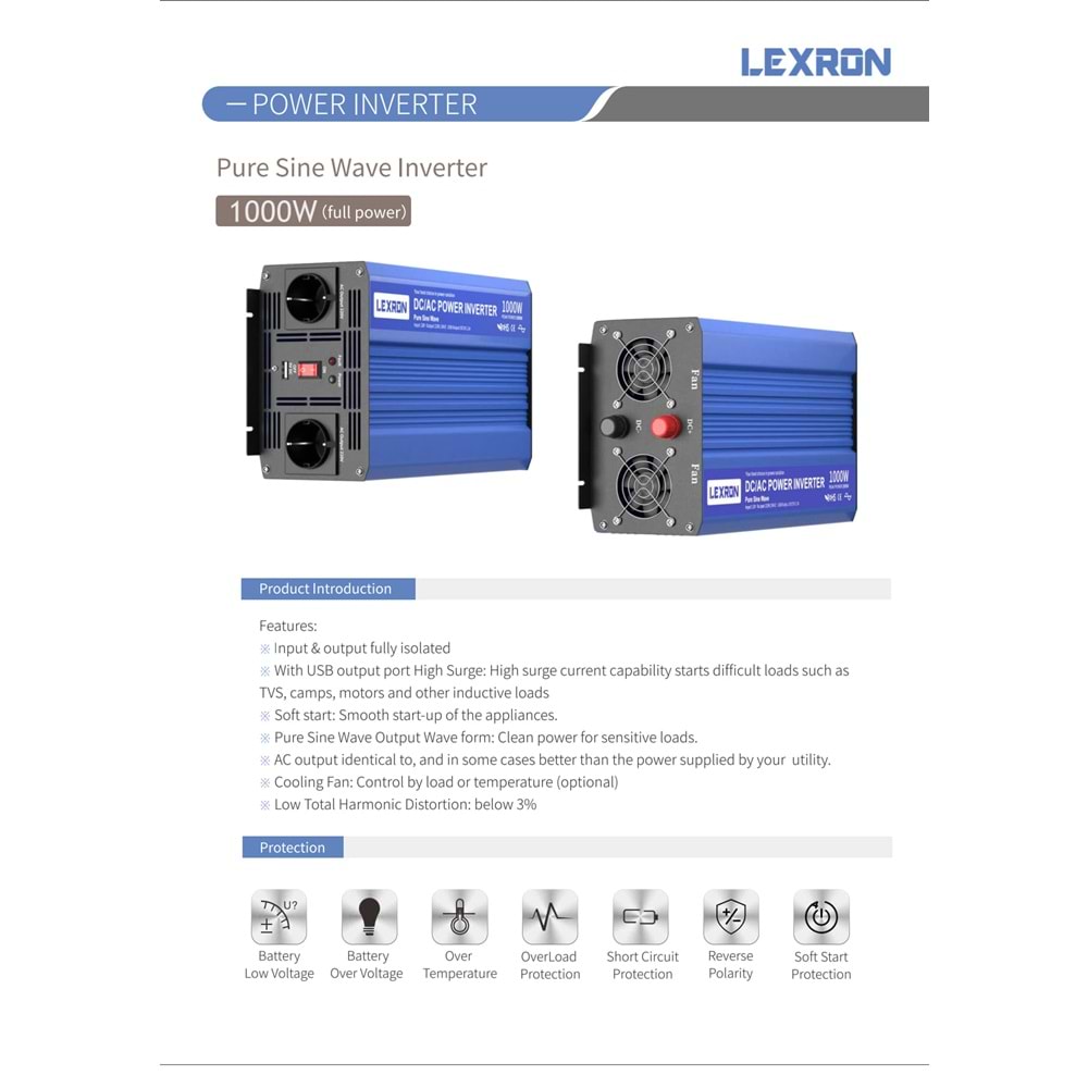 Lexron 1000W 12V Tam Sinüs Inverter