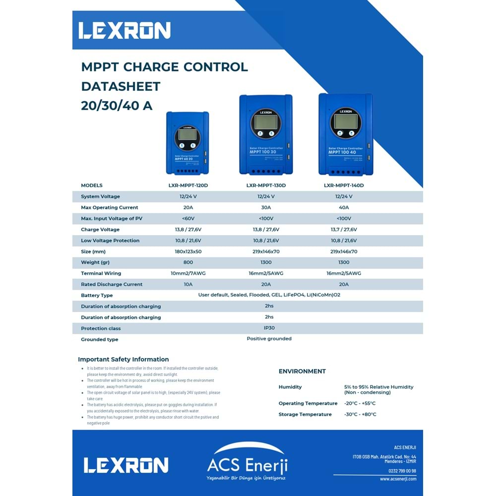 Lexron 20A Mppt Şarj Kontrol Cihazı