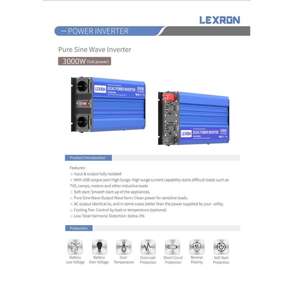 Lexron 3kW 12V Tam Sinüs Inverter