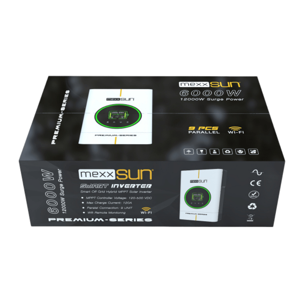 Mexxsun Mexx-P6kW Premium 48V 6kW Tam Sinüs Akıllı Inverter (Paralel /Wi-Fi/ Dual Output)