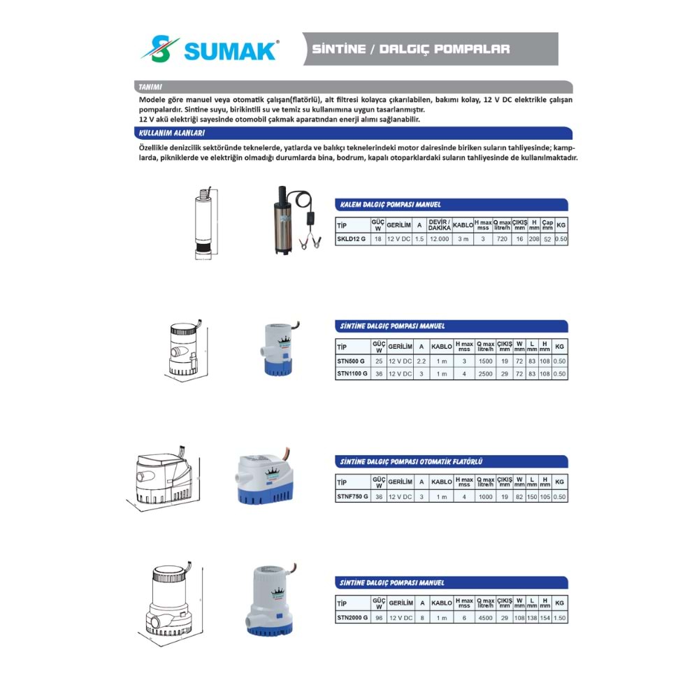 Sumak 18W Kalem Dalgıç Pompa (SKLD12G)