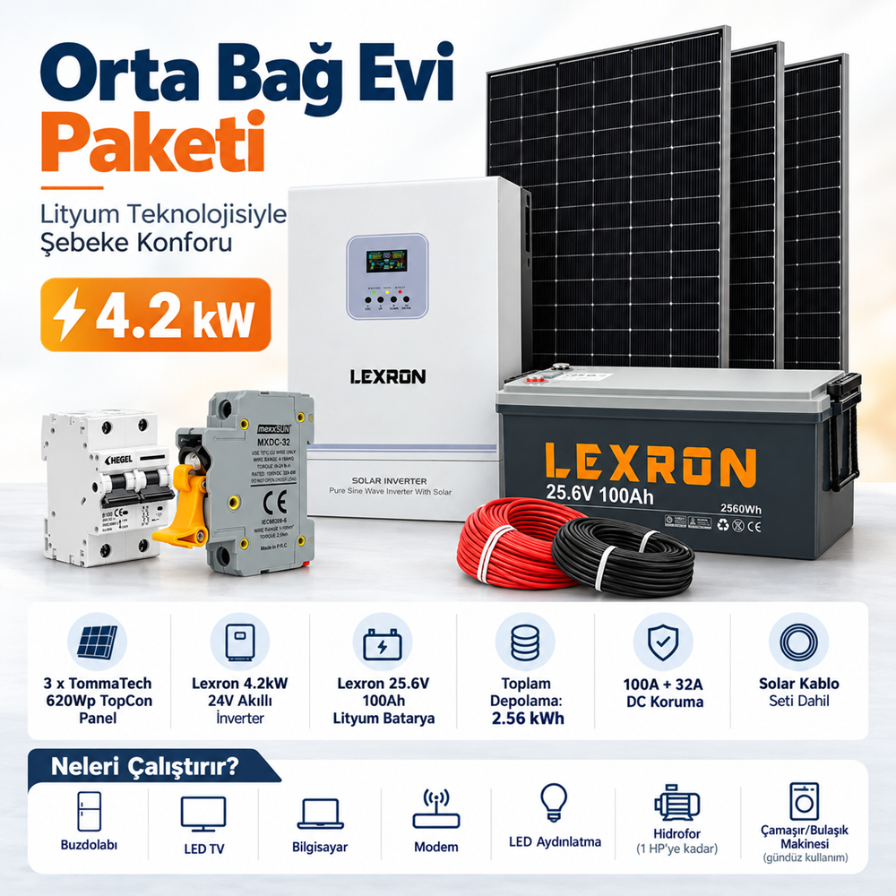 Orta Bağ Evi Paketi 4 kW (LiFePO4 Akülü)