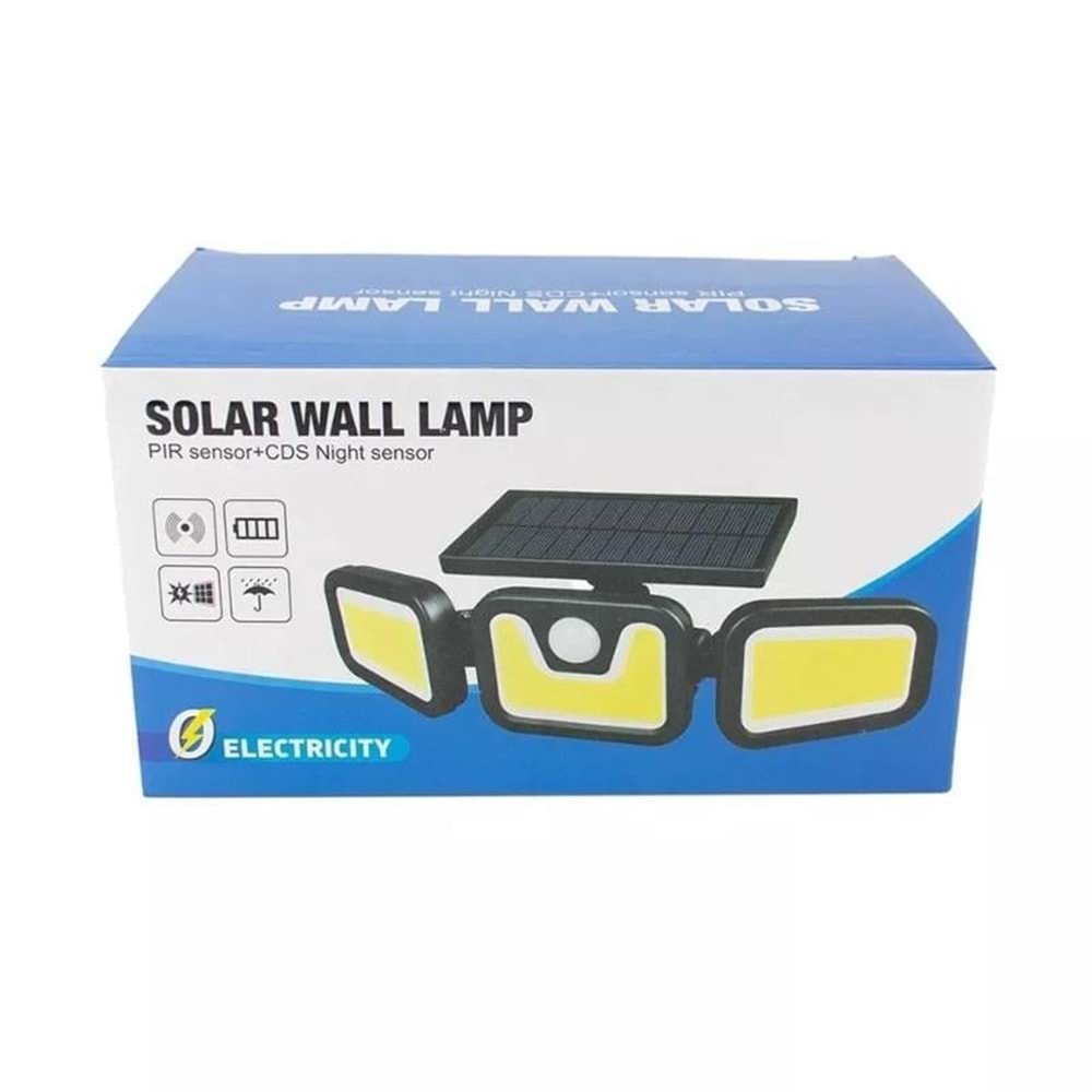 Powermaster Sensörlü 3 Modlu 90 COB Ledli Solar Aydınlatmalı Duvar Lambası (FL-1725B) 7275