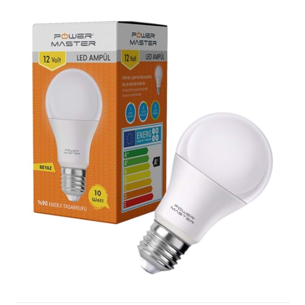 Powermaster 12V E27 850lmn 10W 6500k Beyaz Led Ampul (PMLED-12V)