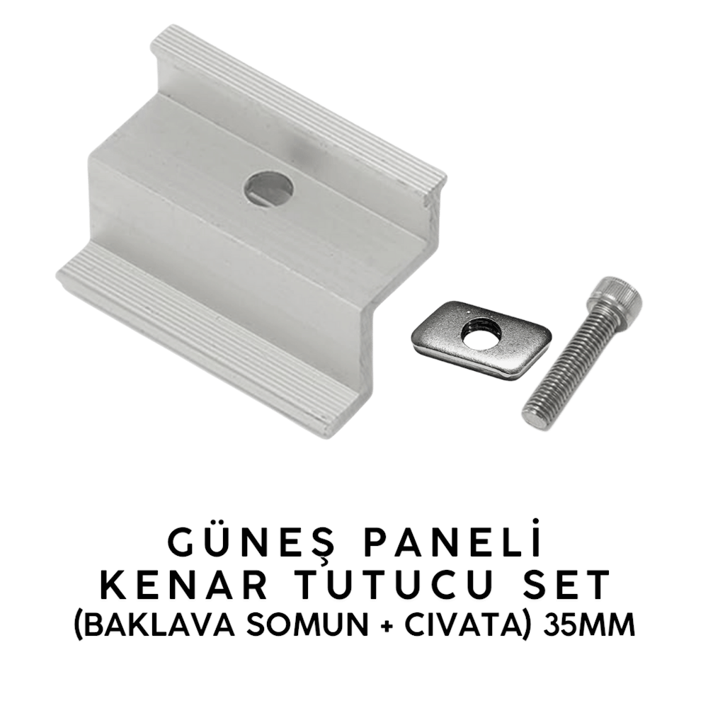 Güneş Paneli Kenar Tutucu Set (Baklava Somun + Cıvata) 35mm