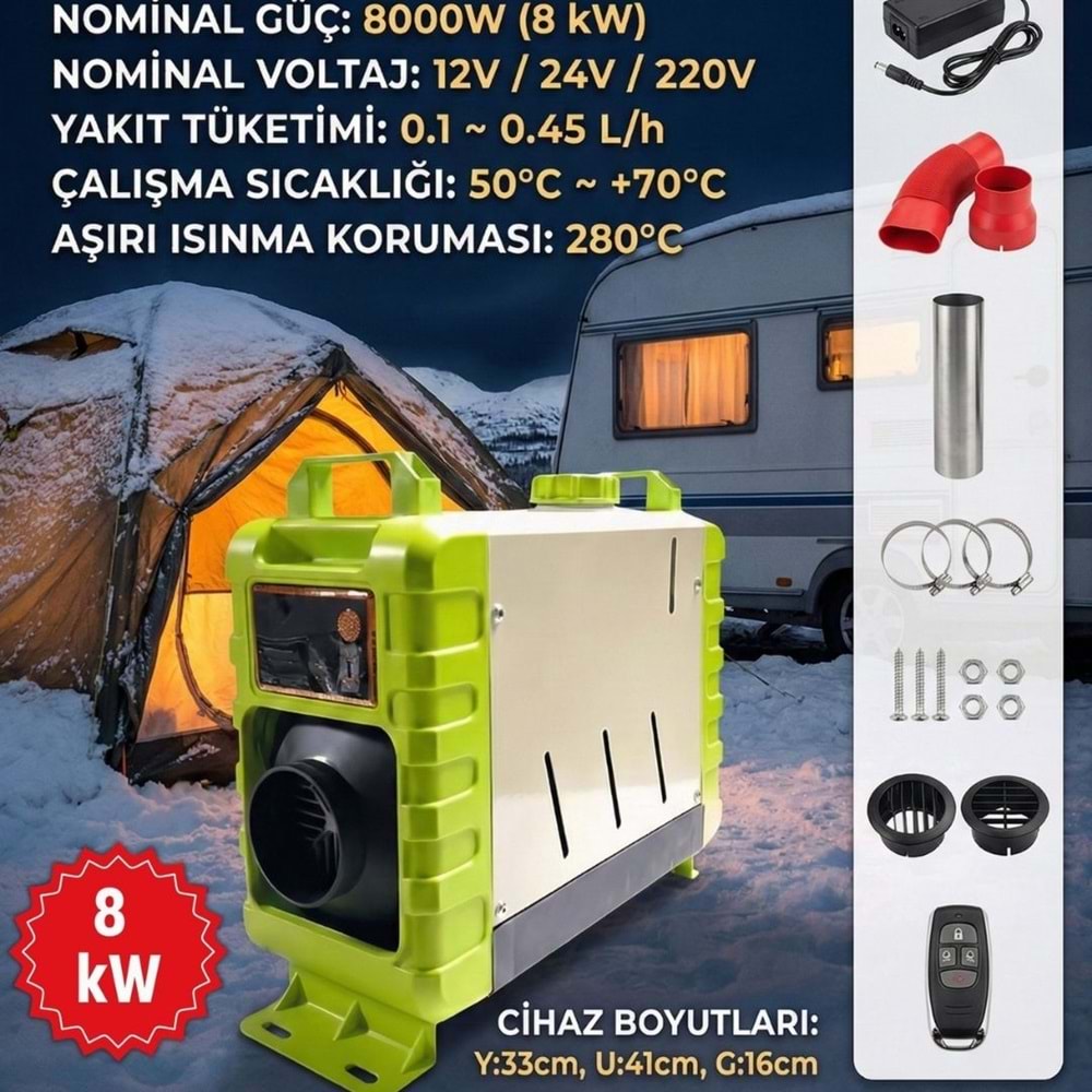 Hegel Taşınabilir Isıtıcı Webasto 8kW Dizel 12/24VDC-220VAC