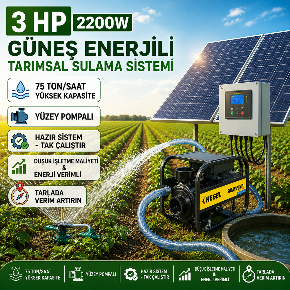 3 HP 2200W Yüzey Pompalı Sulama Sistemi 75 Ton/Saat