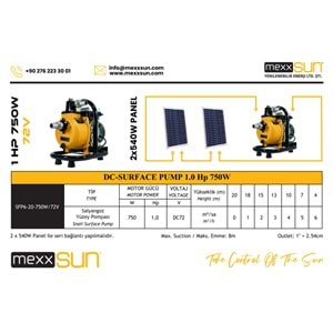 Mexxsun 1 HP 750W DC Yüzey Pompa (SFP6-20-750W/72V)