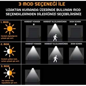 Powermaster Hareket Sensörlü 3 Modlu Uzaktan Kumandalı 6 COB LED Solar Lamba 5940