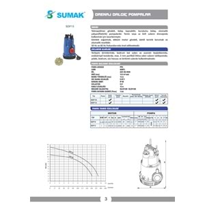 Sumak 0.85 HP 650W 10 Mt Flatörlü Elektromanyetik Dalgıç Pompa (SDF4)