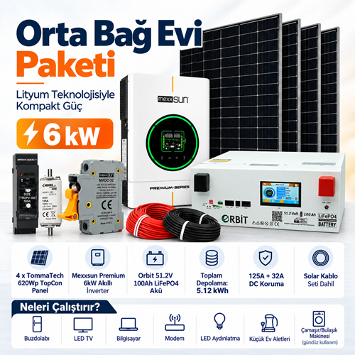 Orta Bağ Evi Paketi 6 kW (LiFePO4 Akülü)