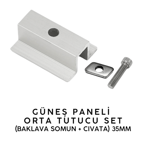 Güneş Paneli Orta Tutucu Set (Baklava Somun + Cıvata) 35mm