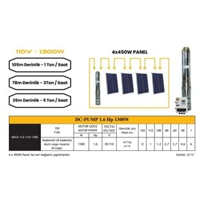 Dc Dalgıç Pompa 1.6hp / 1300w10v (4dc6-112-110-1300)